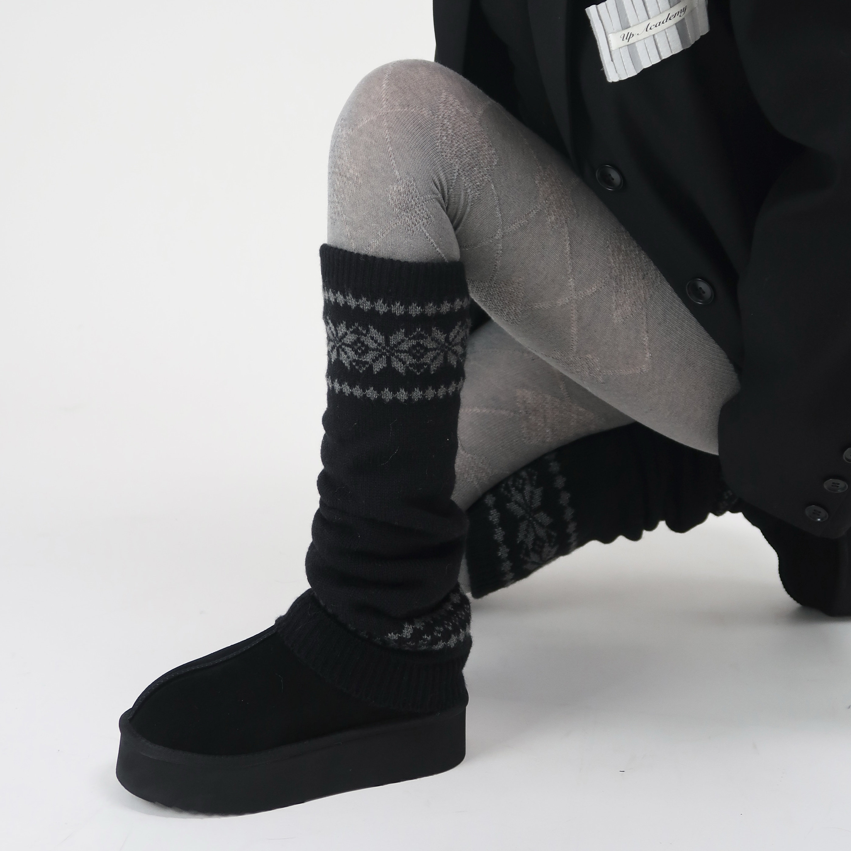 陆甜茶费尔岛女款袜子秋冬堆堆袜套粗线针织雪花显瘦保暖灰小腿套,淘宝优惠券,粉丝福利购,淘宝优惠卷