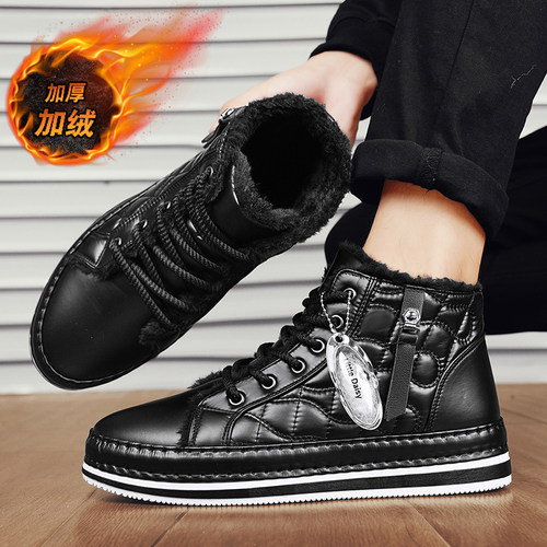 棉鞋男冬季东北高帮黑色防滑加厚雪地靴英伦风加绒保暖休闲马丁靴 - 图0