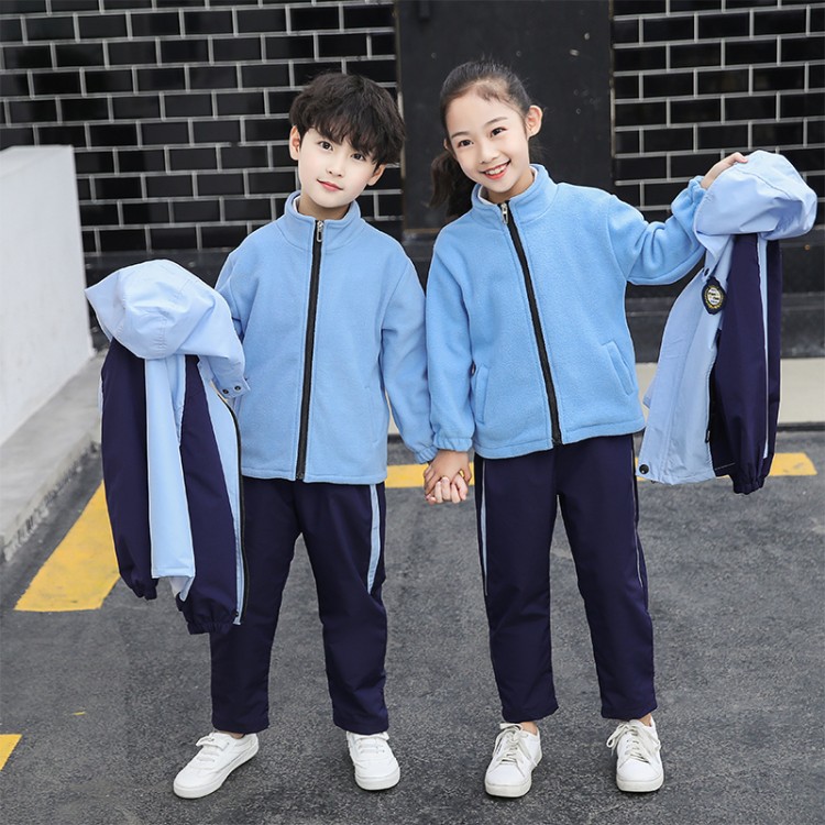 儿童冲锋衣校服春秋套装中小学生班服幼儿园园服秋冬季加绒三件套