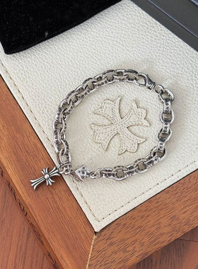 潮流做旧十字架925银手工手链