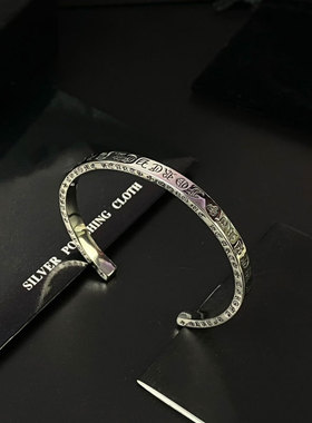 美式朋克风镀银手镯男女同款