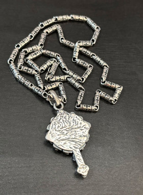 超大骷髅吊坠电镀银机车项链