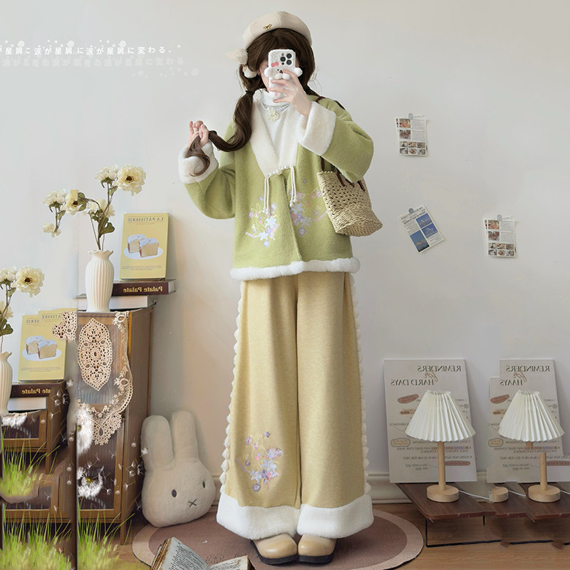 半岚原创汉服女[冬雪]2025新款加绒外套可爱绣花裤子国风套装冬款,淘宝优惠券,粉丝福利购,淘宝优惠卷