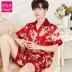 Đồ ngủ nam mùa hè mỏng phần tay ngắn lụa Hàn Quốc thanh niên XL băng lụa hai mảnh lỏng lẻo phục vụ mùa hè - Nam giới đồ pijama nam trung niên Nam giới