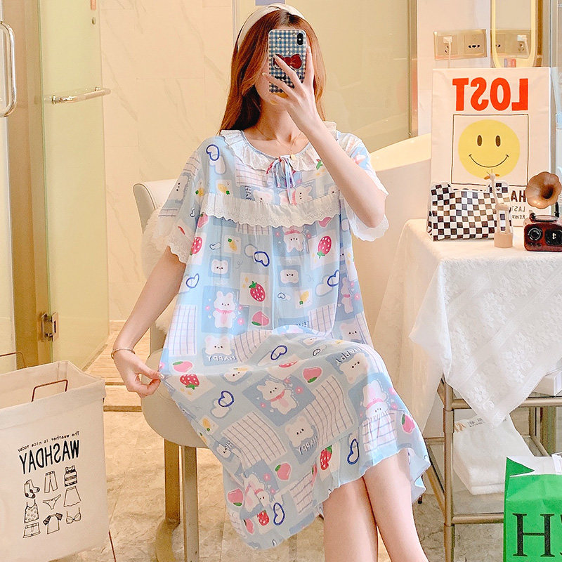 短袖睡裙女春夏天可爱学生连衣裙 爱唯美服饰睡裙