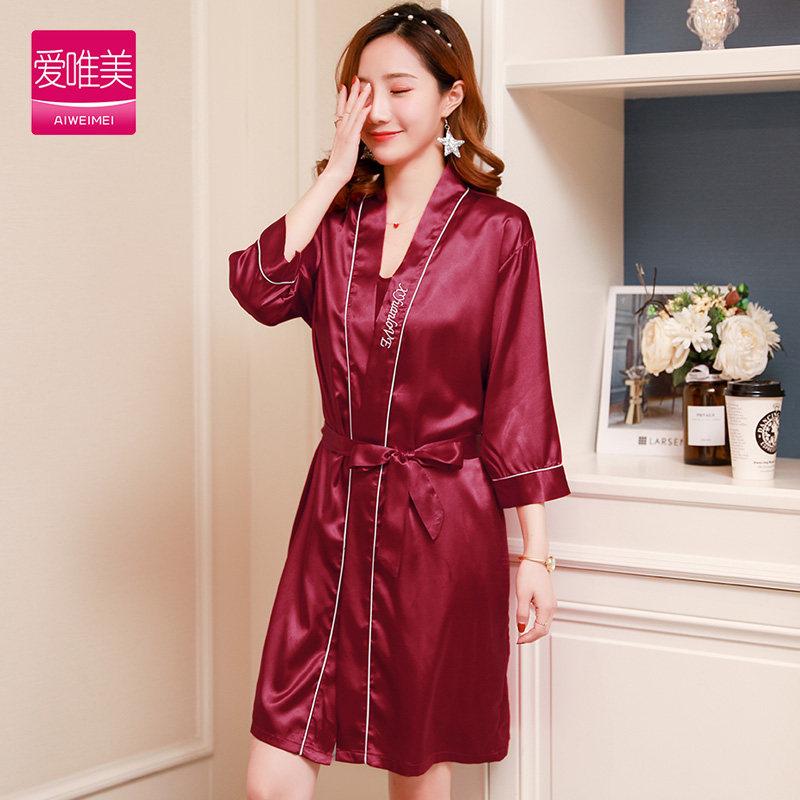 丝绸春秋冰丝性感吊带短袖睡袍睡裙 爱唯美服饰睡衣/家居服套装