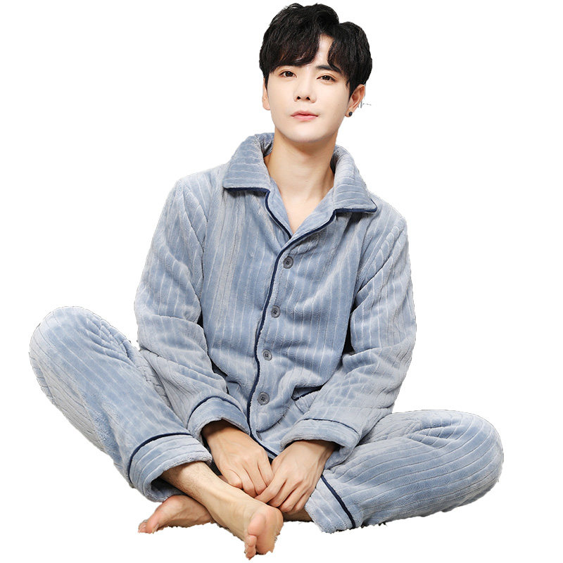男士冬季法兰绒加绒加肥珊瑚绒睡衣 爱唯美服饰睡衣/家居服套装
