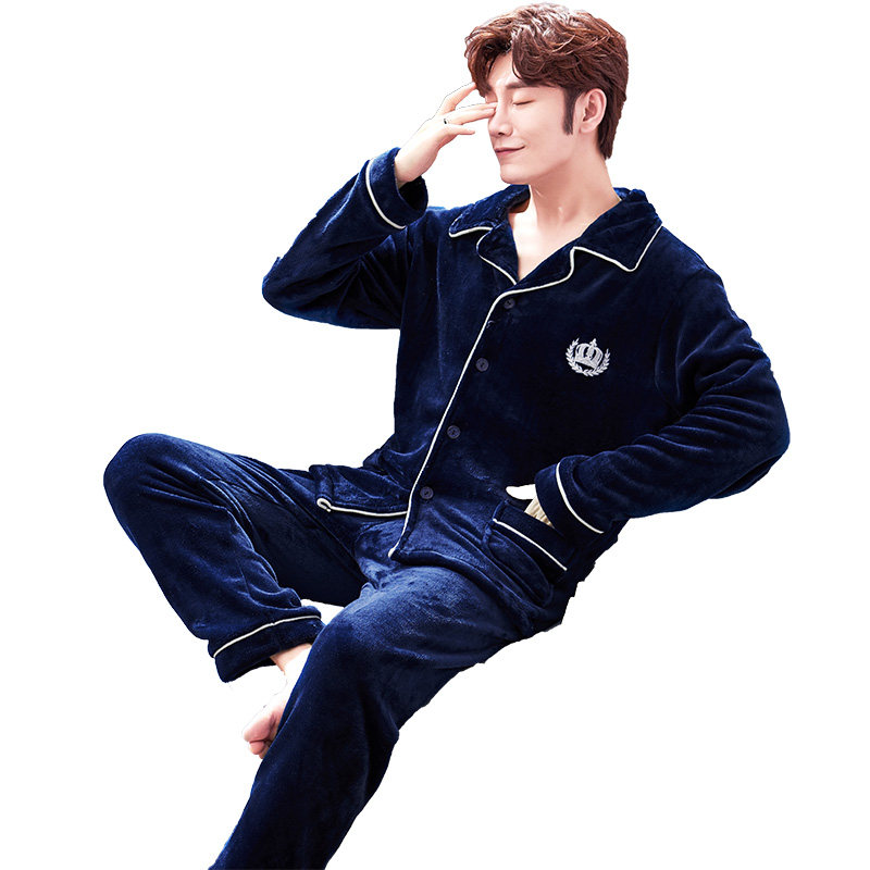 秋冬天珊瑚绒男士青年长袖套装睡衣 爱唯美服饰睡衣/家居服套装