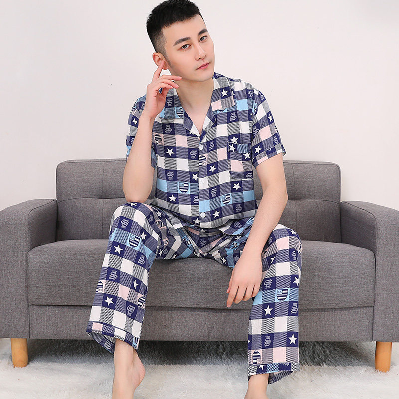 男士棉绸夏季套装薄款青年短袖睡衣 爱唯美服饰睡衣/家居服套装