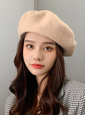 紫色贝雷帽女秋冬季亲子时尚百搭