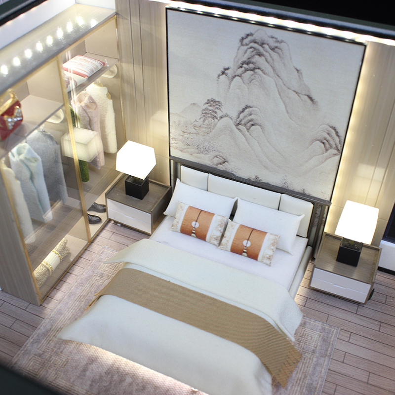新中式双人床模型微缩模型家具建筑沙盘场景摆件仿真迷你小家具 - 图2