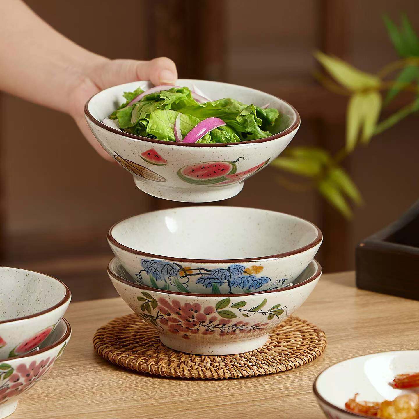 中式陶瓷配菜碗复古甜品糖水碗耐高温釉下彩饭碗商用饭店酒碗古风