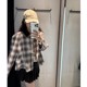 Plaid loose cape long sleeve short jacket