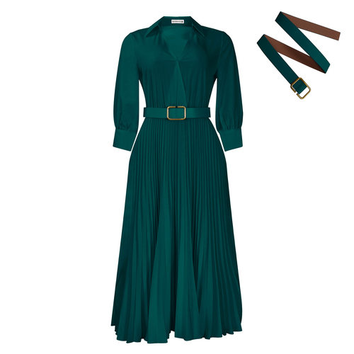 women's elegant long pleated dress fashion V-neck dress 3xl - 图3