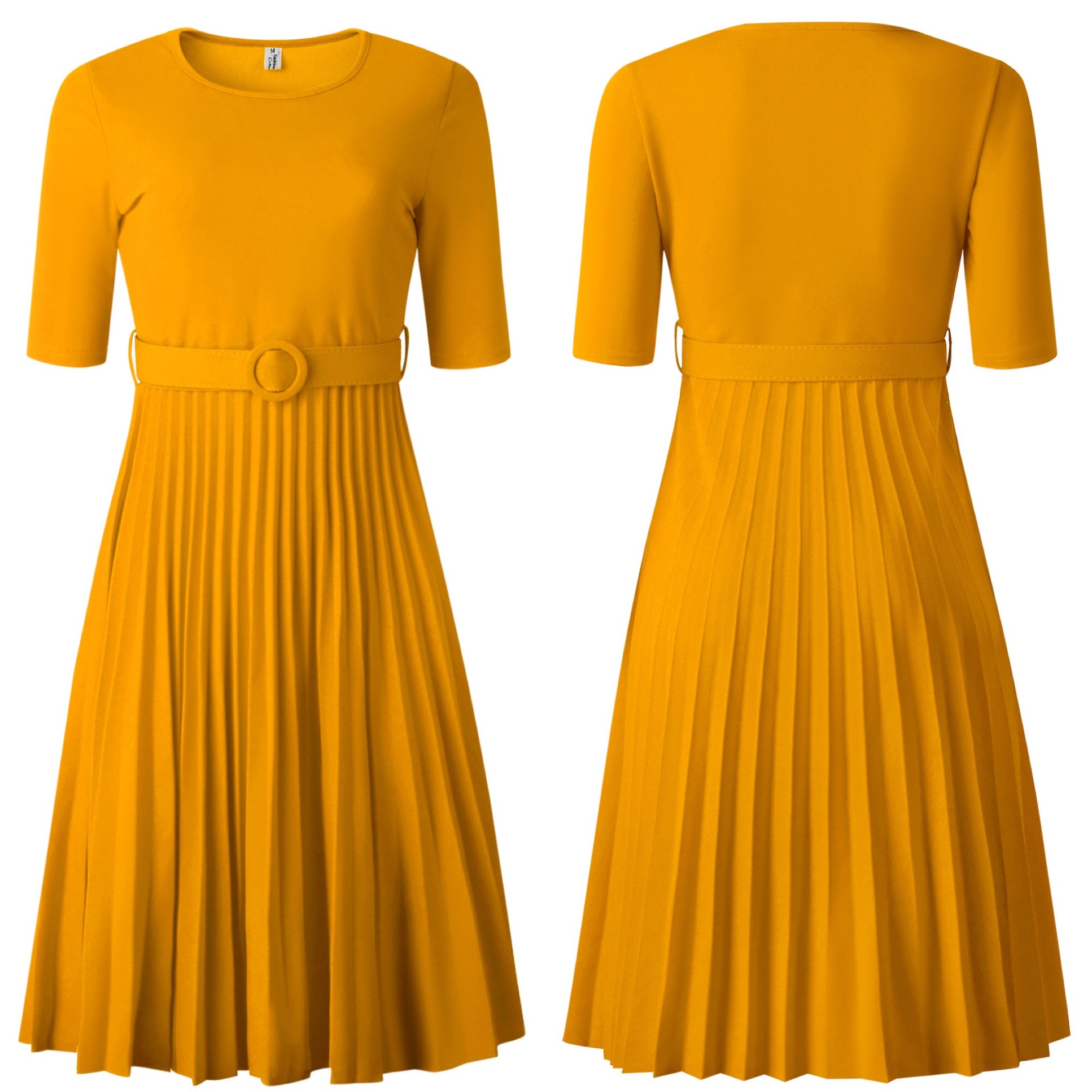 Female dress red yellow fashion dress women with belt 3xl - 图3