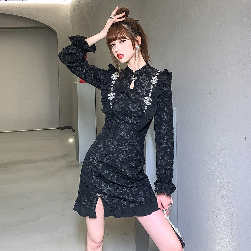 jkjs旗舰店旗袍年新款年轻款高端气质中国风女装长袖裙子秋冬改良连衣裙0