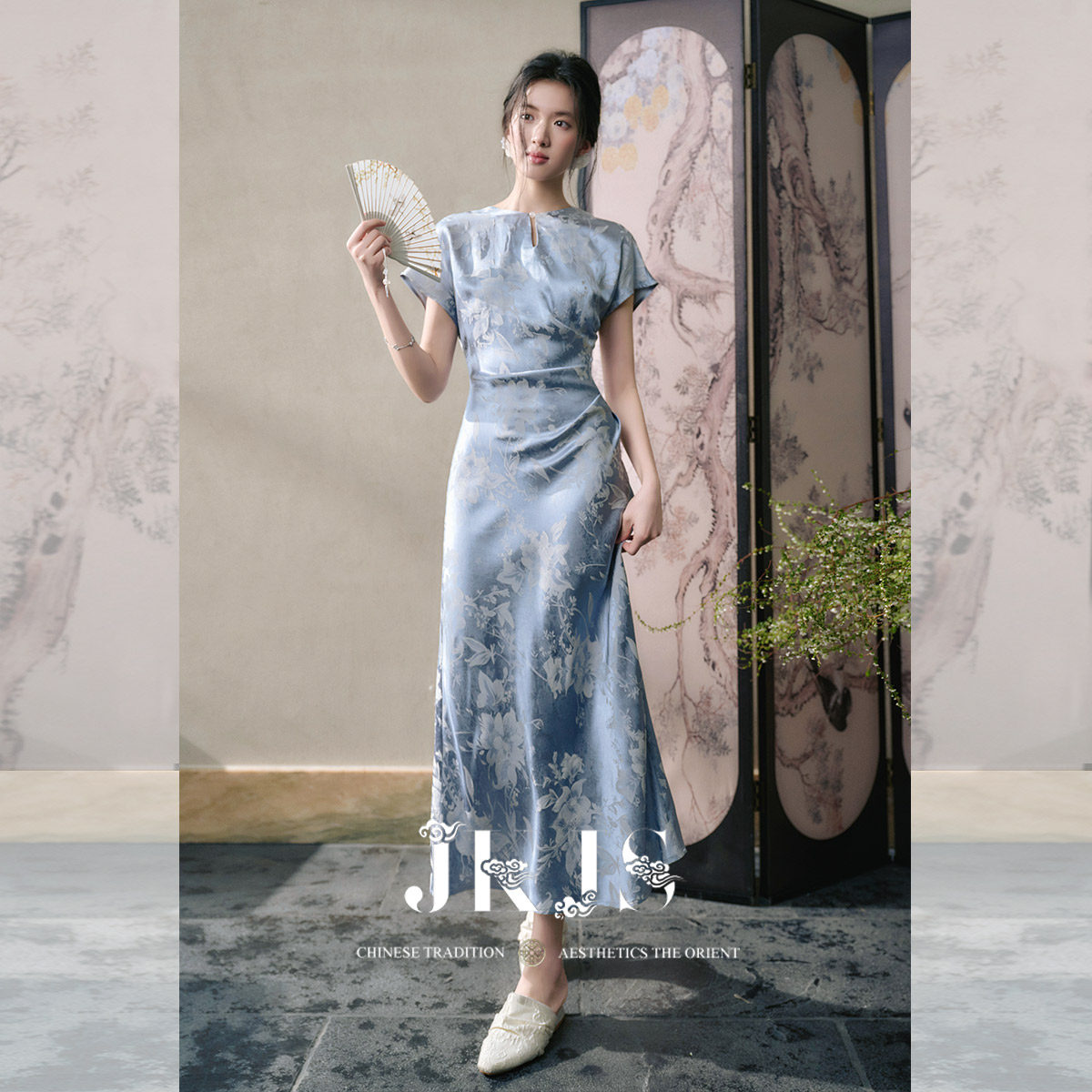 JKJS【碧聆风】人丝提花国风旗袍女新中式连衣裙女夏裙子气质长裙