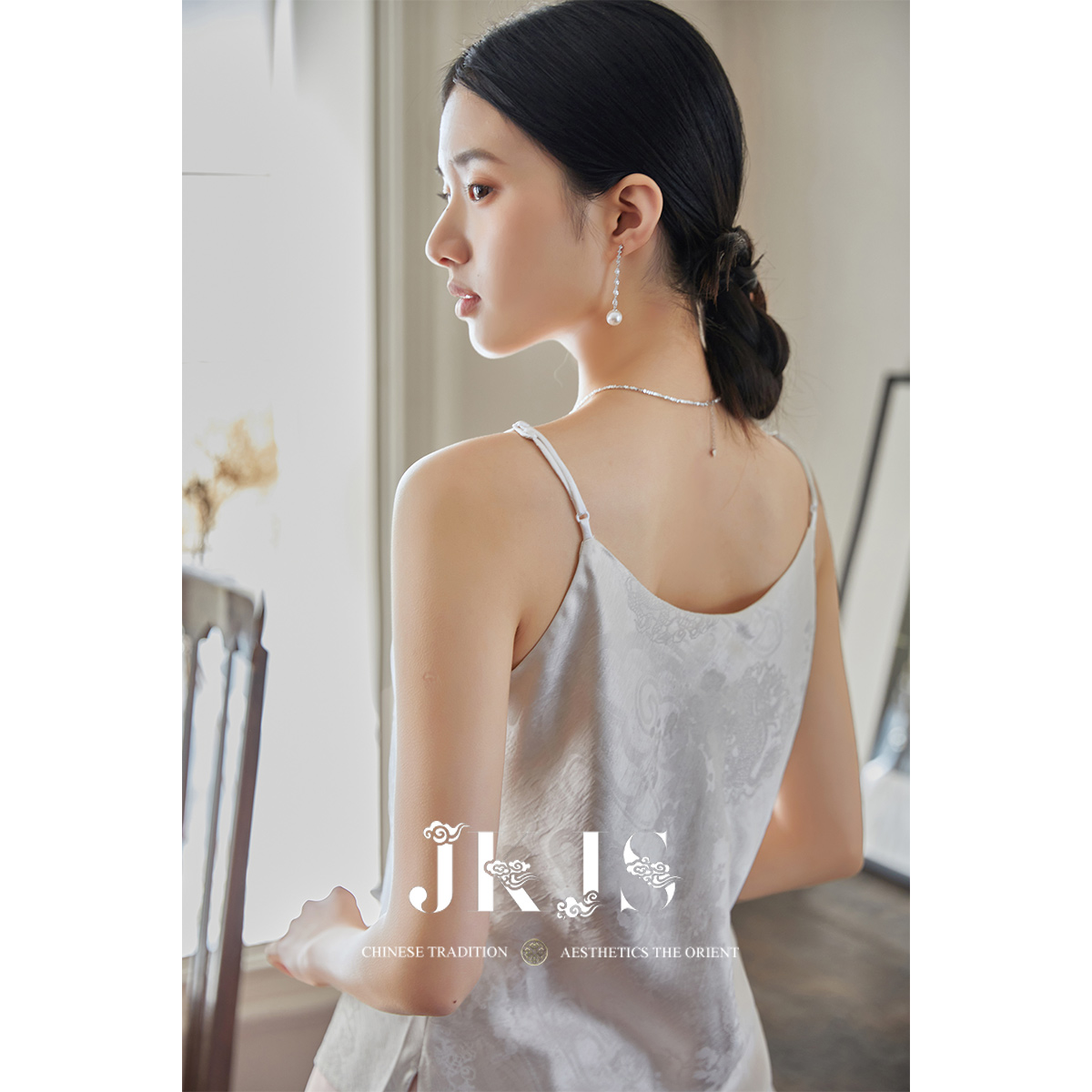 JKJS【玉生烟】仙气内搭~人丝提花面料新中式吊带上衣女白色背心