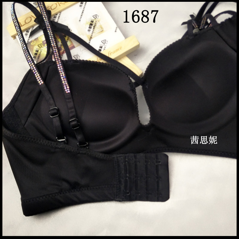 无痕美胸带钻黑色彩钻交叉肩带胸罩 茜思妮文胸