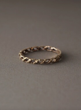 noguchi法式手工素金镂空戒指女