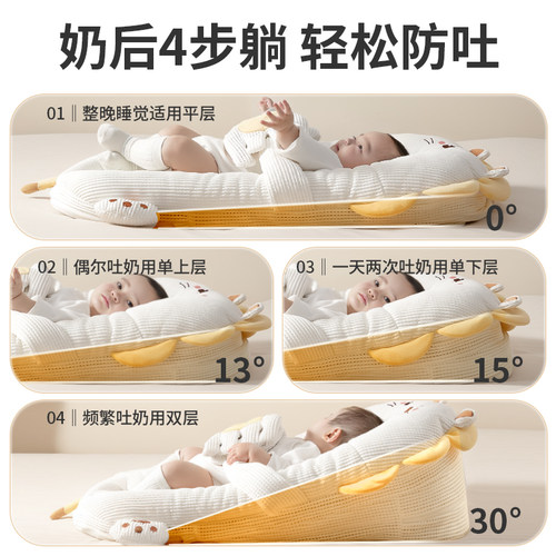 床中床婴儿躺睡神器新生儿斜坡枕二合一宝宝安抚安睡多功能睡垫窝 - 图0