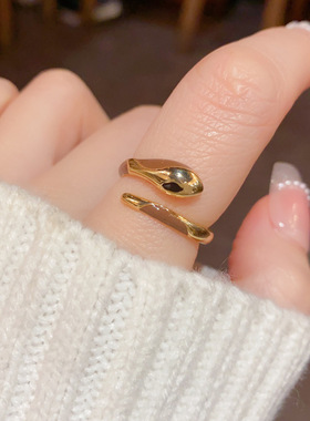 本命年简约设计感金属蛇形开口戒个性轻奢独特高级食指戒配饰