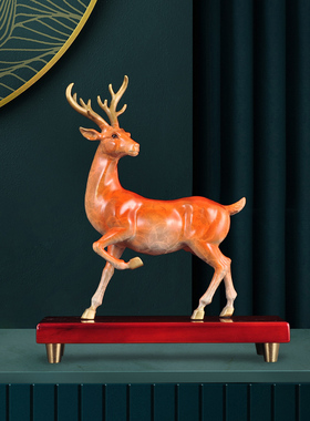 彩铜一路亨通鹿摆件铜梅花鹿工艺品家居客厅电视柜装饰品商务礼品