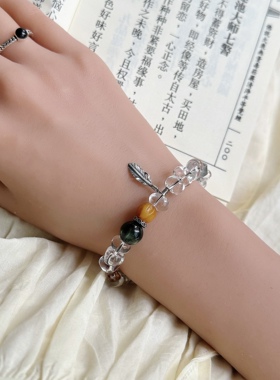 「山涧寻踪」 小众高级天然白水晶手链古银羽毛禅意手串闺蜜礼物