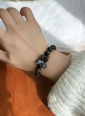「蝶影」7A级银耀石暗黑系蝴蝶手链小众设计感个性手串新中式手饰