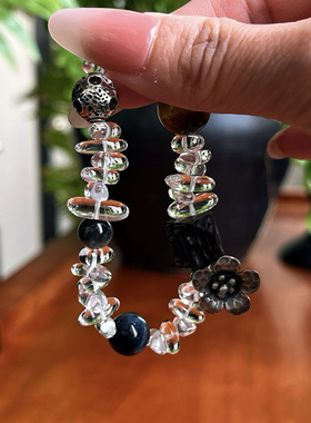 「雾都黎明」天然随形白水晶手链925纯银黑檀木虎眼石手串高级感