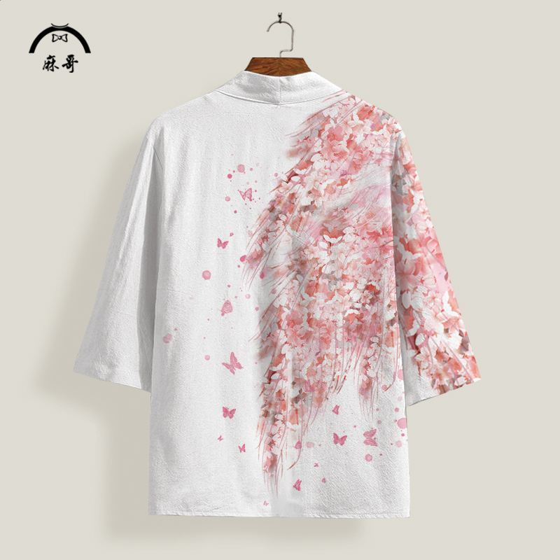 道袍翅膀印花外套男士夏季薄款衬衫羽织开衫上衣中国风高级感披风 - 图1