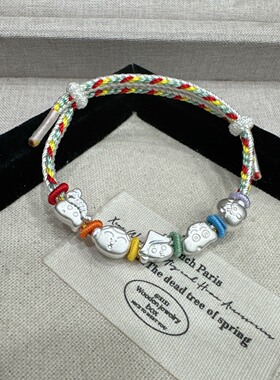 足银999纯银蜡笔小新家手链女编织手绳情侣闺蜜银饰品送女友礼物