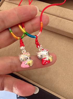 足银999hellokitty纯银项链吊坠hellokitty编绳项链送女友礼物
