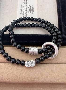 足银999平安铃铛钱币情侣款护身符手串999足银手链定情信物礼物