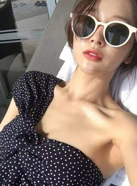 JJJ SHOP 白色系墨镜~韩系风猫眼防uv400太阳镜女椭圆可配近视