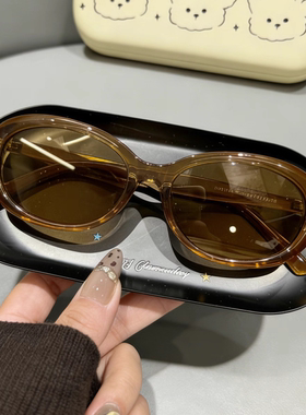 JJJ SHOP“街拍墨镜女白色韩系复古椭圆框太阳镜女 可配近视度数