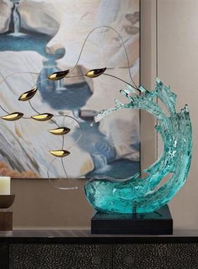 现代家居装饰工艺品透明树脂抽象雕塑样板房玄关客厅创意海浪摆件