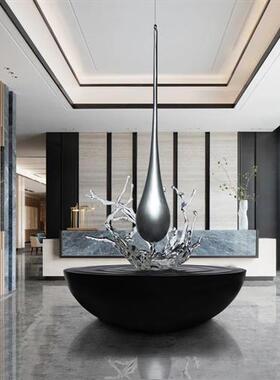 酒店大堂售楼处玻璃钢水滴雕塑不锈钢大型落地摆件金属水纹装饰品