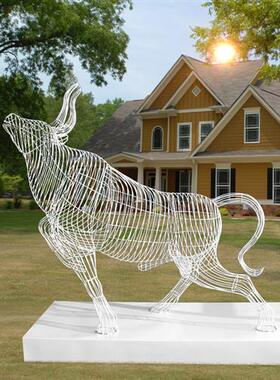售楼部酒店室内铁艺不锈钢镂空牛雕塑商场摆件工艺品装饰小品定制