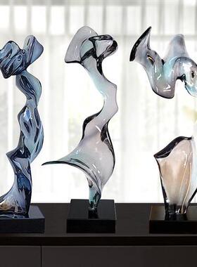 现代轻奢高档摆件酒店大堂客厅玄关抽象艺术品透明树脂雕塑装饰品