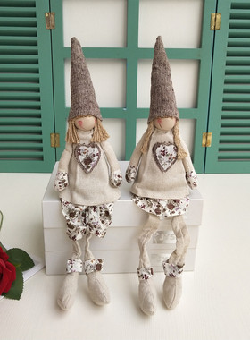 美式乡村田园布艺吊脚娃娃 森女系玩具玩偶棉布 家居饰品创意摆件