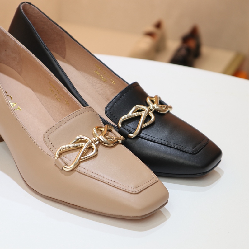 特价KISSCAT接吻猫 新款正品英伦风方头粗跟乐福女单鞋KA43112-11 - 图0