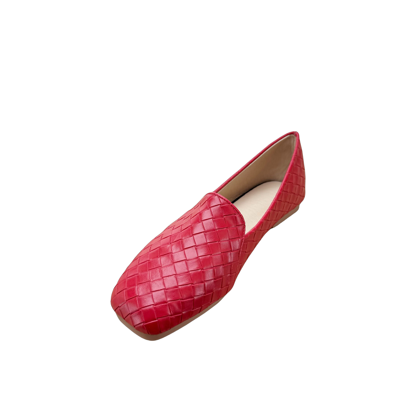 2026春季新款红色编织格纹豆豆鞋女平底方头一脚蹬休闲百搭乐福鞋,淘宝优惠券,粉丝福利购,淘宝优惠卷