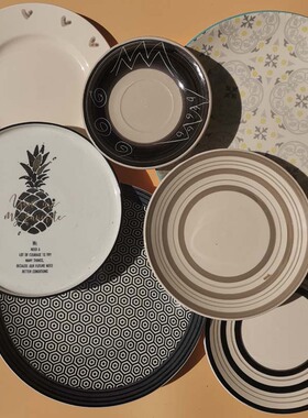 创意灰色陶瓷盘壁挂壁饰橱窗展示 北欧ins性冷淡盘子墙饰挂件餐厅