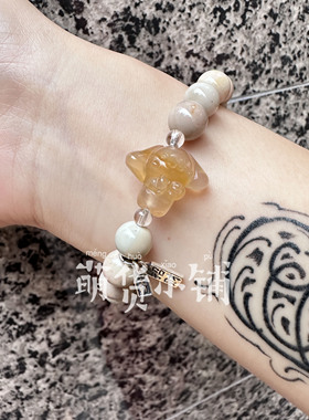 萌货小铺原创DIY溏心领带玉桂狗奶昔天然阿拉善玛瑙手链手串礼物