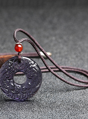 天然紫水晶平安扣吊坠项链