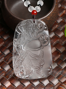 白水晶关公吊坠男士霸气款黄水晶挂件开运关二爷武财神关羽项链