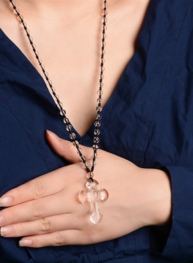 十字架吊坠天然白水晶情侣