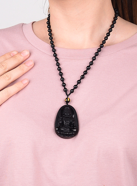黑曜石吊坠八大守护神佛像项链