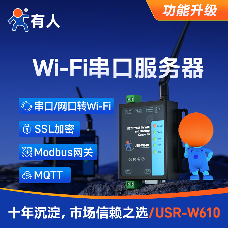 【有人物联网】无线串口服务器RS232/485转WIFI/RJ45网口转串口工业级通信网络传输通讯模块物联网USR-W610 - 图0